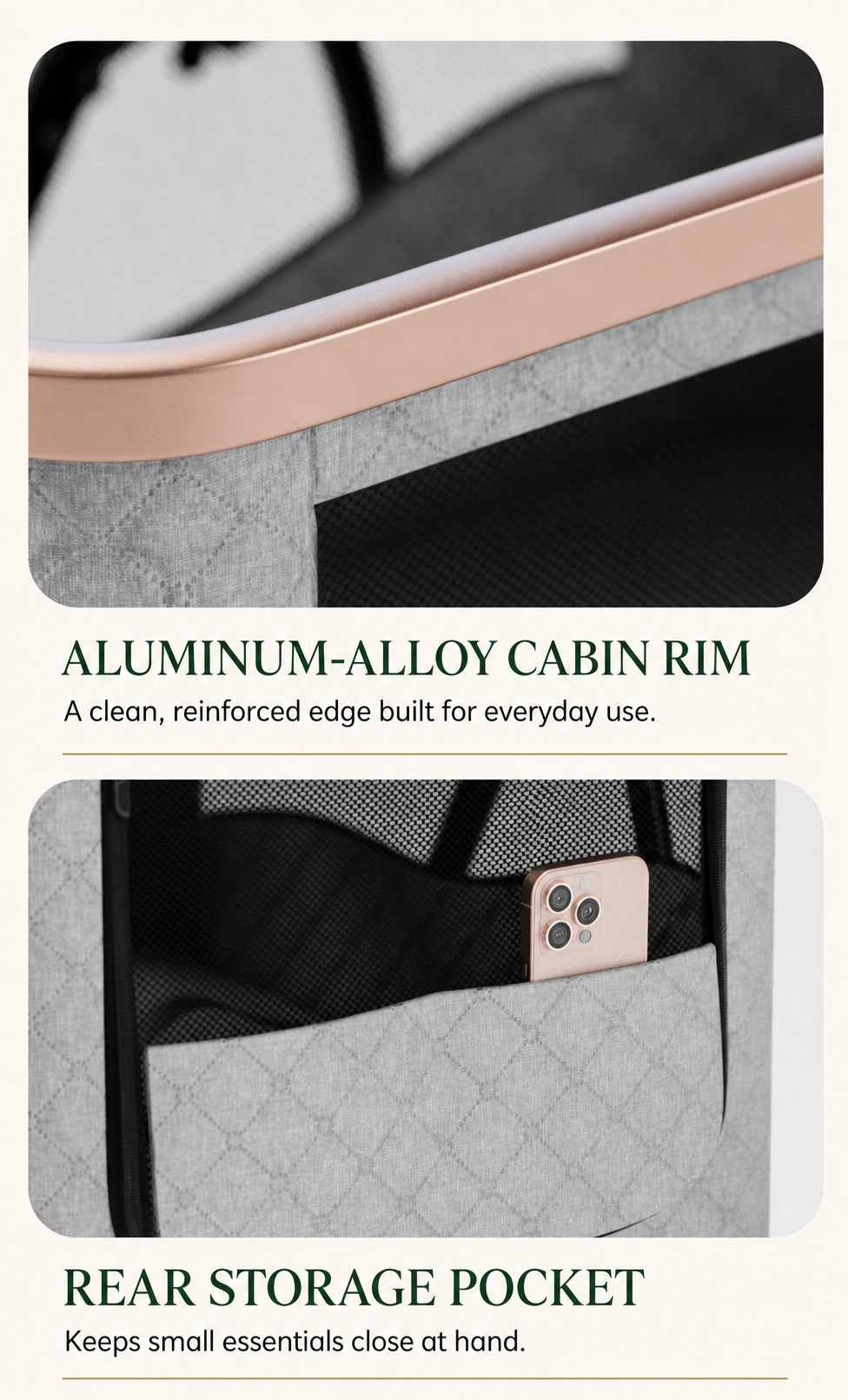 Atlas aluminum-alloy cabin rim and rear storage pocket