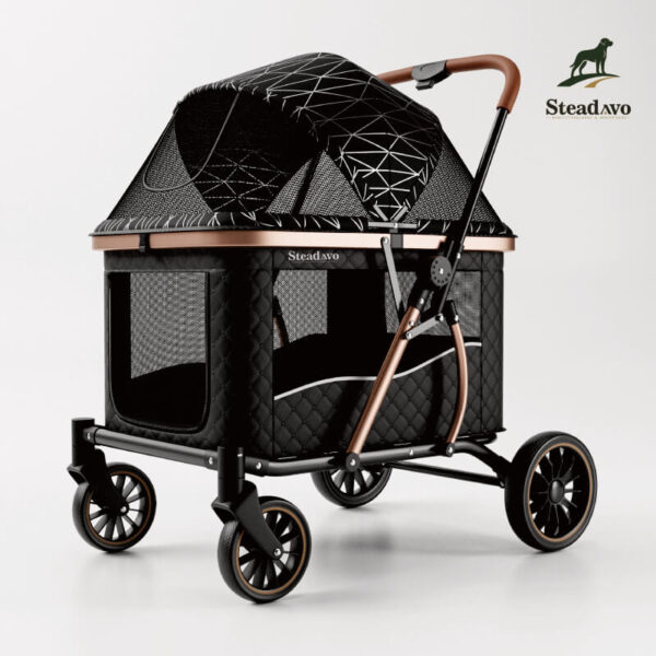 Steadavo Atlas large dog stroller with covered cabin and four-wheel mobility design