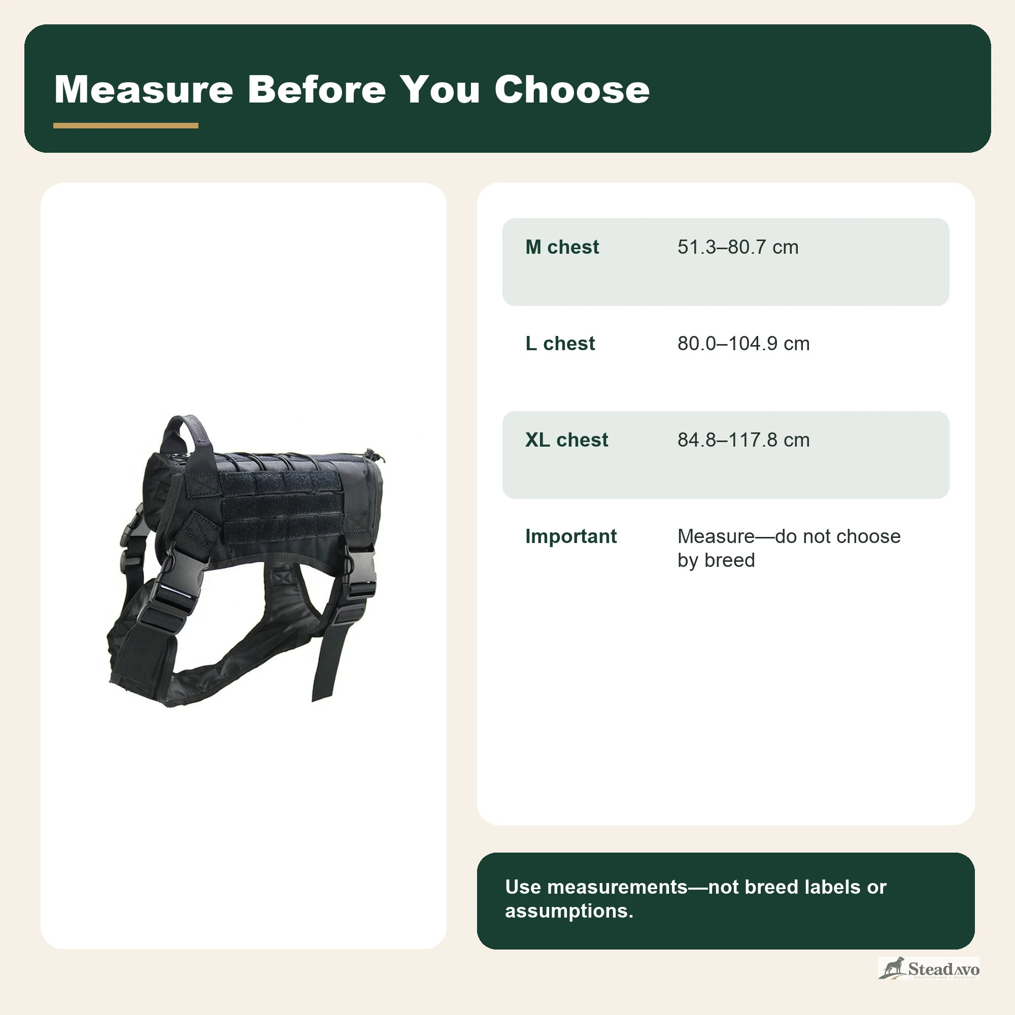 Tactical dog harness chest measurement and component guide