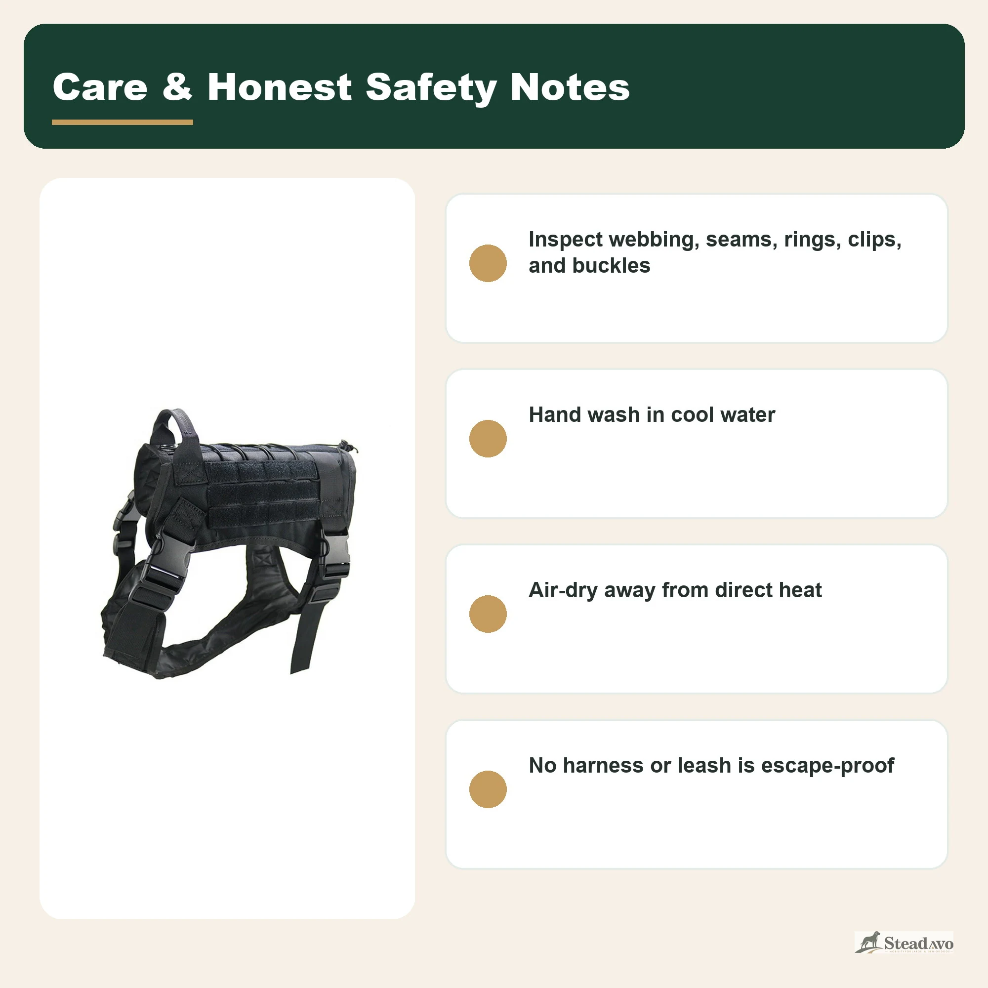 Care and pre-walk inspection guide for tactical dog gear