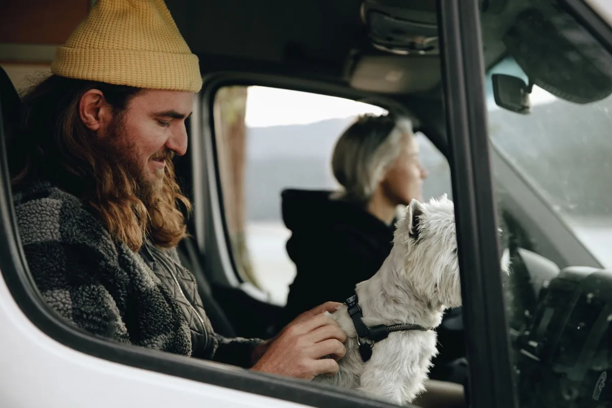 owner and dog using a careful dog travel cleanup kit process